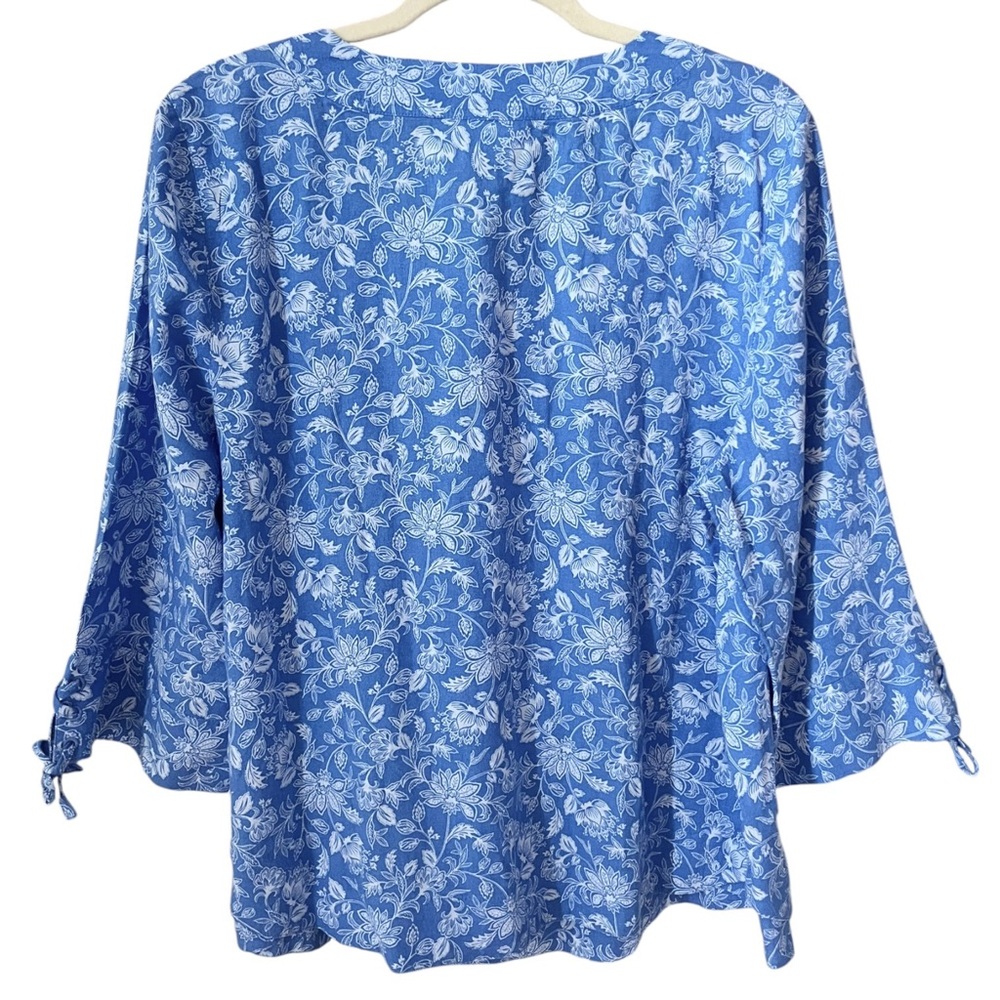 J Jill Blue White Floral Linen Blend Size Large Boho Lightweight Flowy Top NWT - Picture 2 of 6